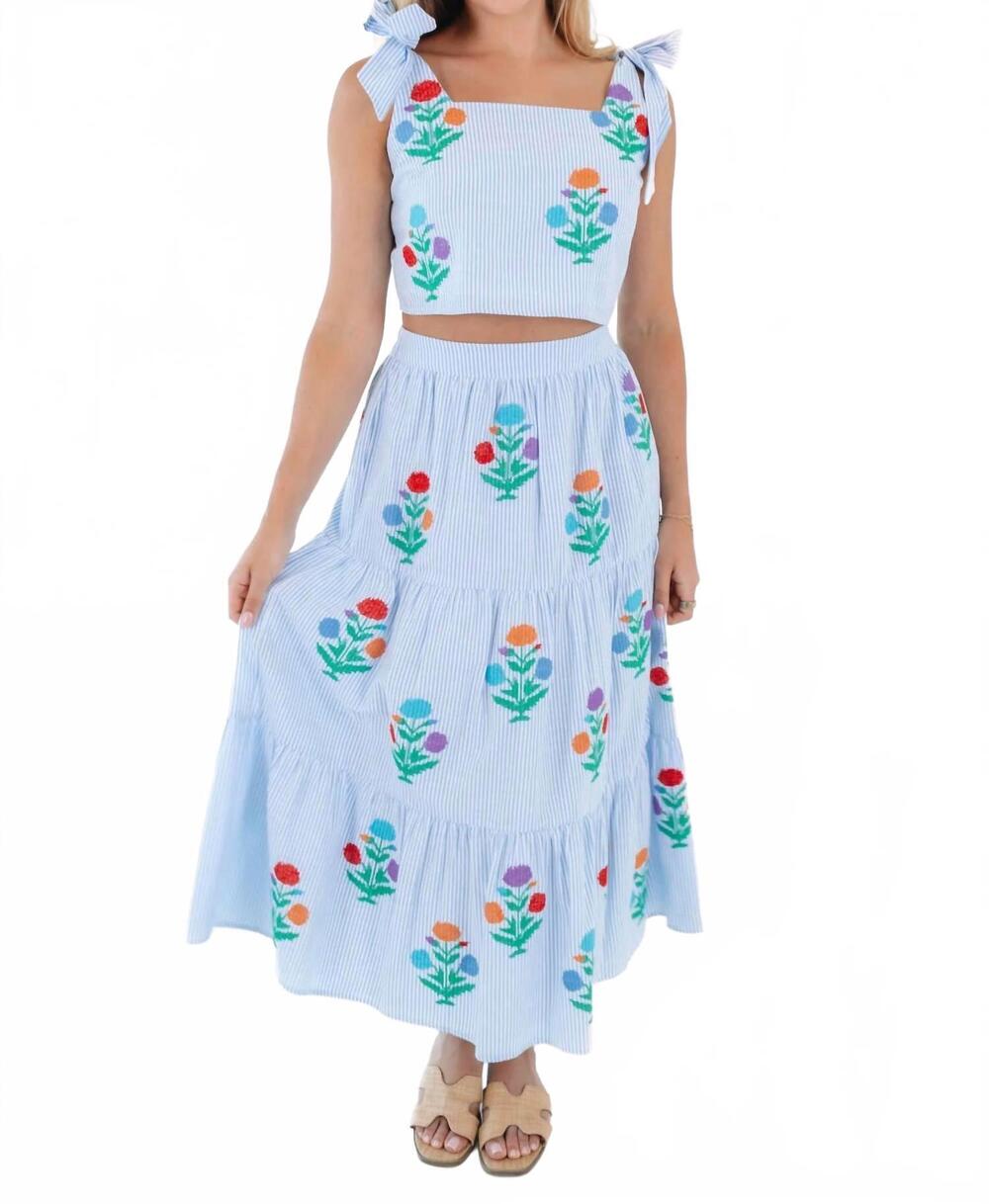 NEW J.MARIE samson midi skirt set in blue stripe